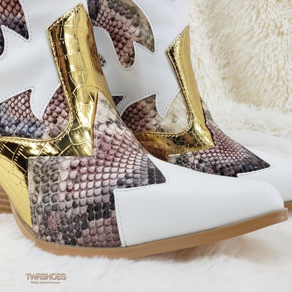 Western Cowboy Ankle boots White Snake Gold - Picture 5 of 14